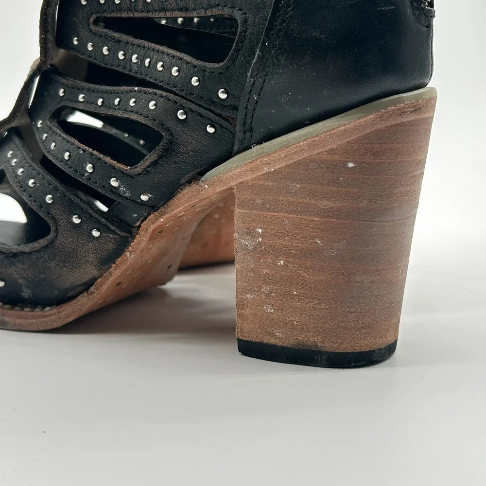 Freebird by Steven Lotus Black Leather Studded Gladiator Boots Womens Size 8